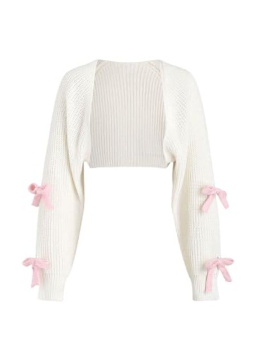 Women's Open Front Ribbed Knit Bow Cropped Cardigan Shrug